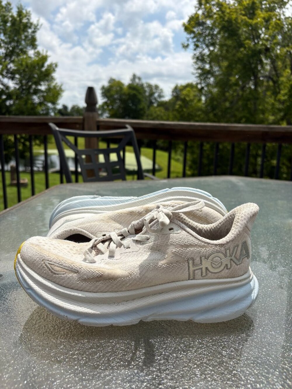 Hoka One Clifton 9 White Blue Running Athletic Walker Sneaker Shoes Women Sz 7B